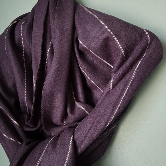 Oversized Navy Blue Striped Cashmere Scarf - Picture 6 of 7